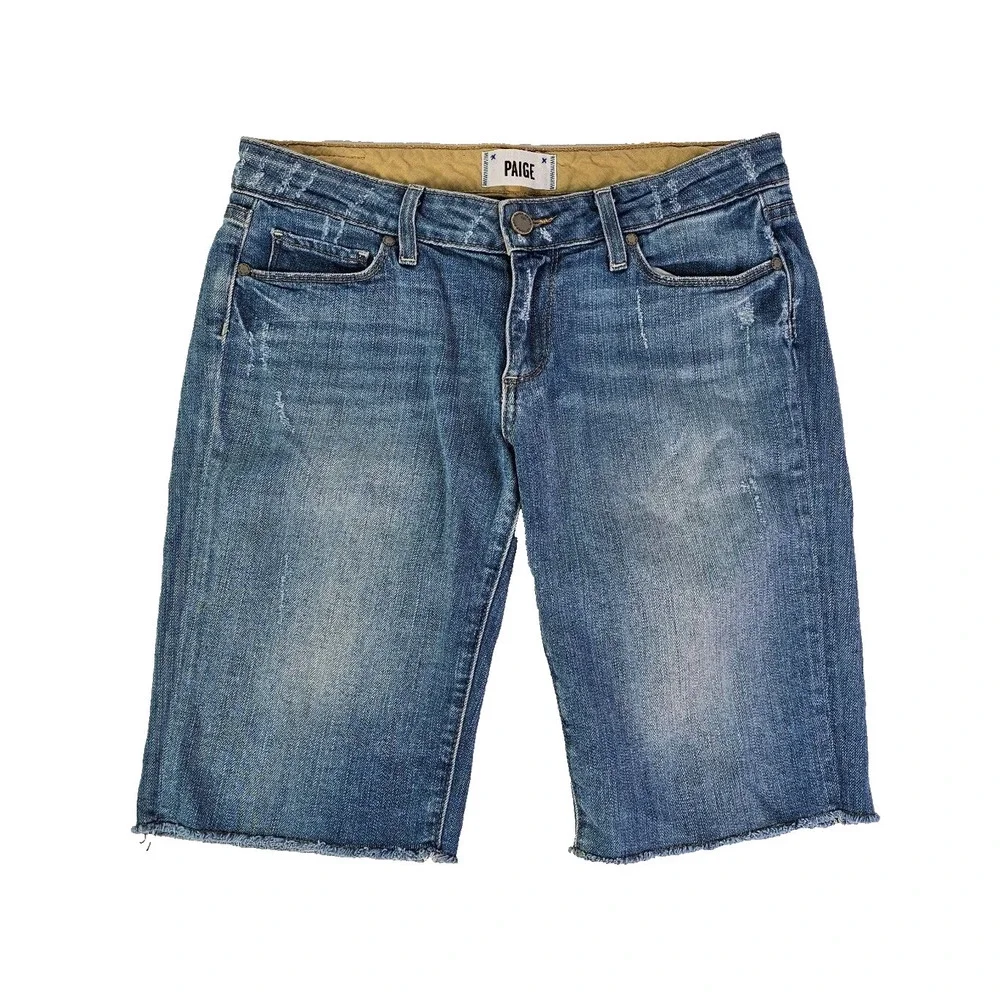 Paige Women's 27 (31x10) Blue Raw Hem Cut Off Denim Distressed Jeans Short USA - Picture 1 of 14
